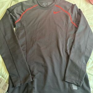 Nike Men's Dark Gray Long Sleeve Tee with Red Accents